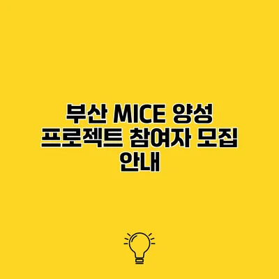 부산 MICE 양성 프로젝트 참여자 모집 안내