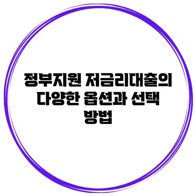 정부지원 저금리대출의 다양한 옵션과 선택 방법
